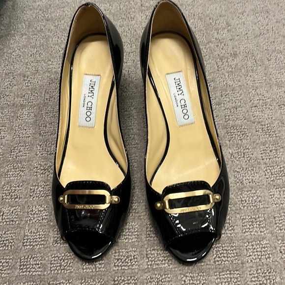 Jimmy Choo Patent Peep Toe Shoes - Picture 1 of 9